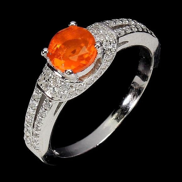 Clarity Enhanced Natural Orange Opal 6mm & Cz 925 Sterling Silver Ring Sz 6.75 - Picture 3 of 3